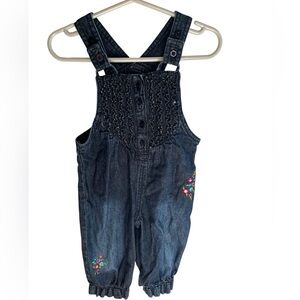 Vintage 1999 Baby Girls 9M Ruffled Floral Embroidered Denim Overalls